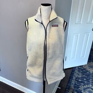 Vineyard Vines Women’s Quilted Sherpa Vest in Ivory Cream Small S Excellent Warm